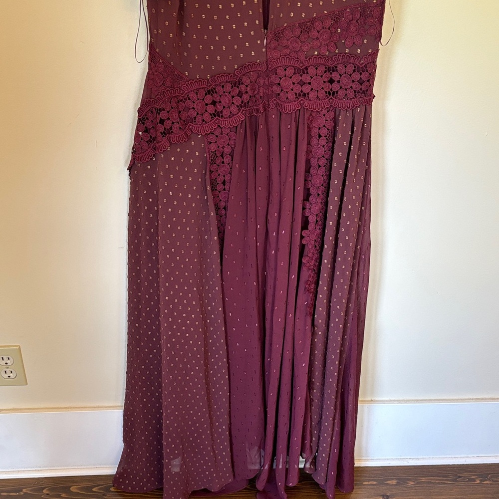 Free People Wine Red Polka Dot Maxi Dress - Picture 7 of 15